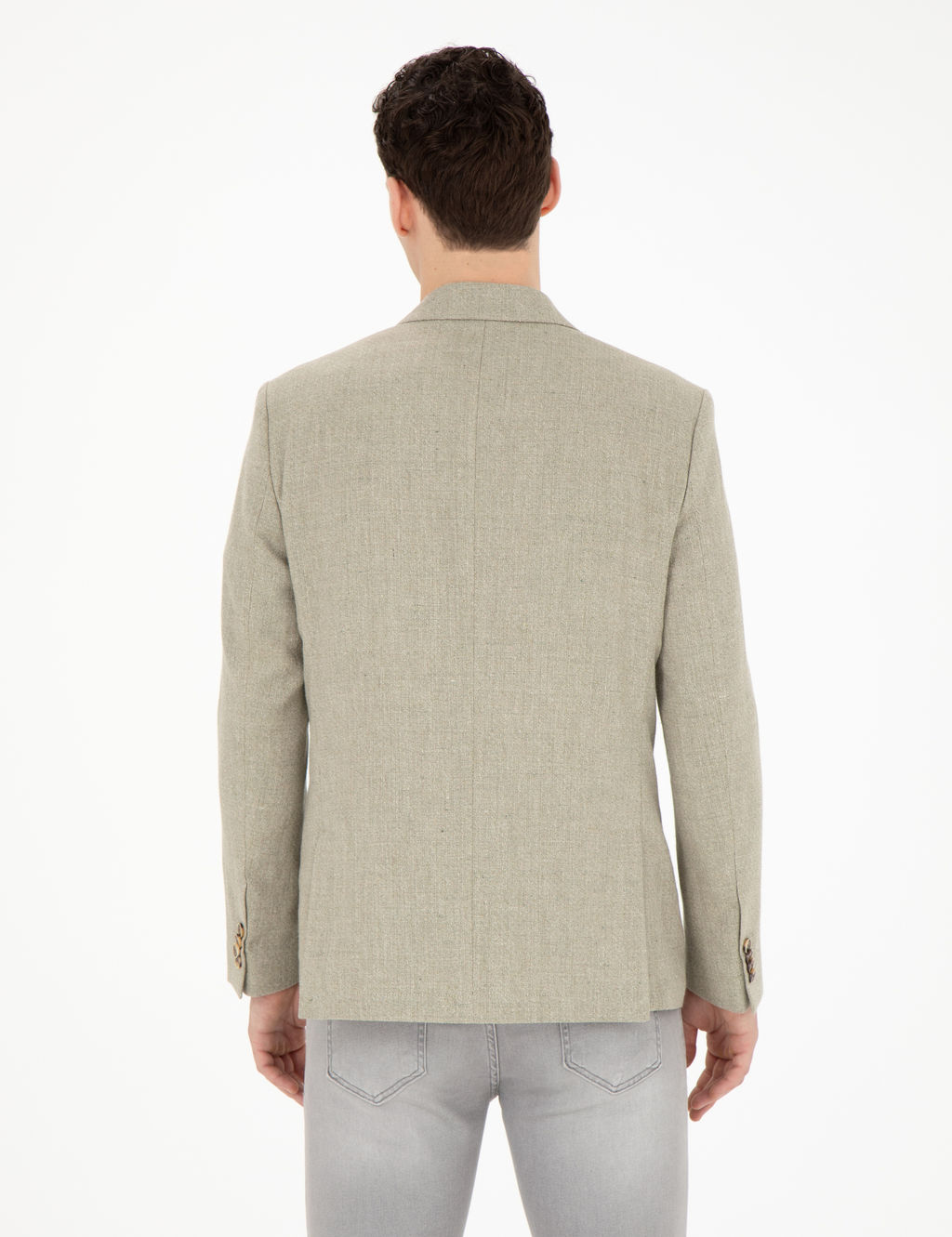 A__k Ye_il Slim Fit Keten Kar___ml_ Ceket