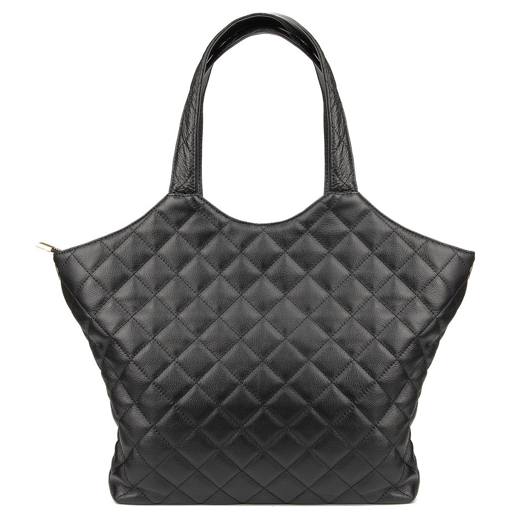 ВИДЕООБЗОР.. ZG3040 black женская стеганая сумка "тоут"  из натуральной кожи