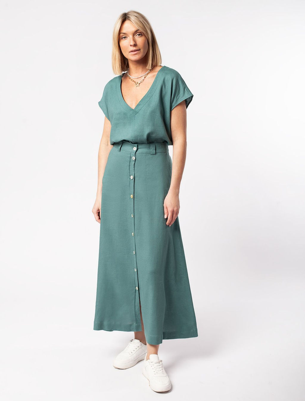 VILATTE / Свободная блузка-топ без застежки изо льна  фото 5