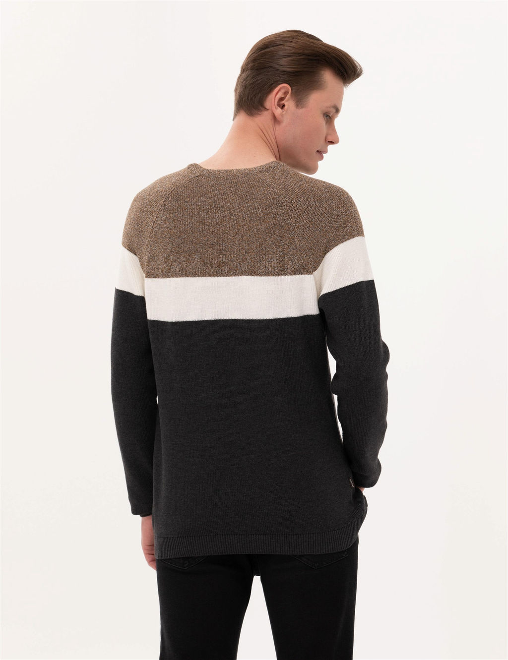 Kahverengi Slim Fit Bisiklet Yaka Triko Kazak
