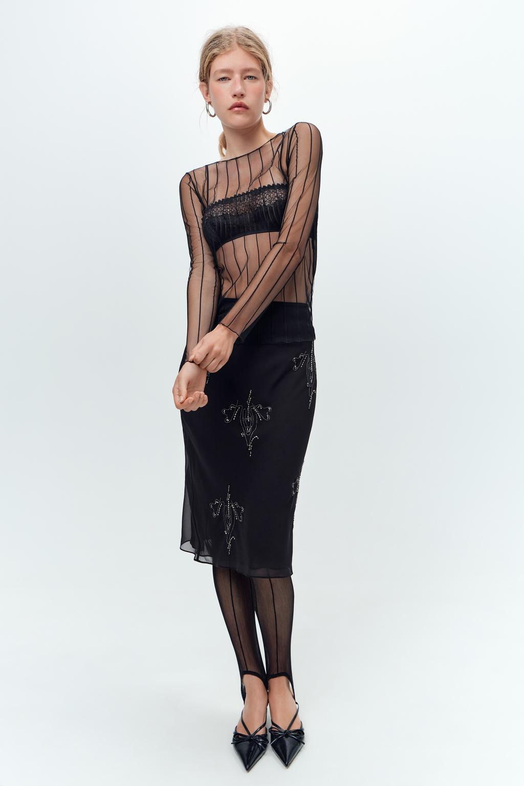 EMBROIDERED TULLE T-SHIRT - Zara фото 4