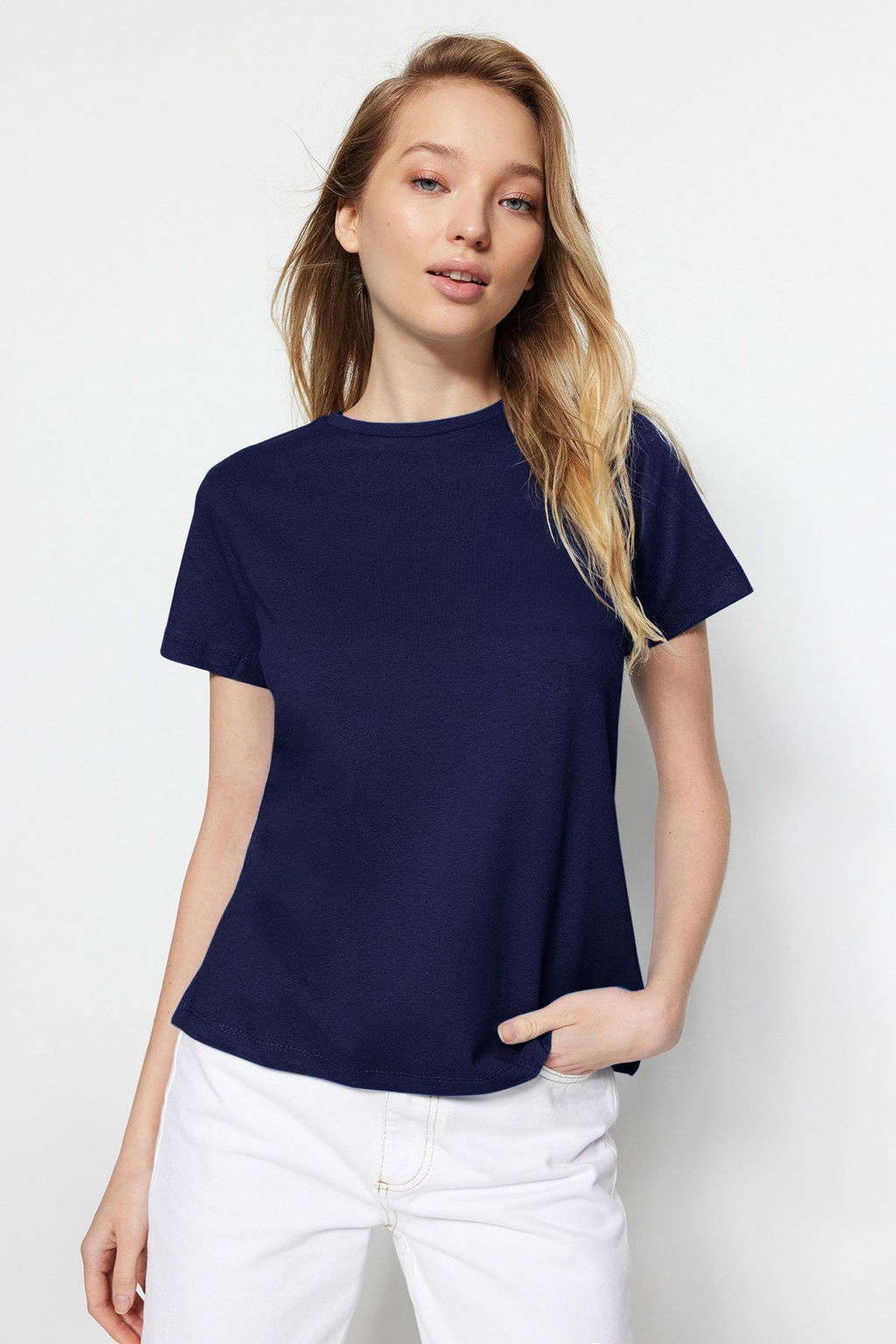 Bordo-Lacivert Basic %100 Pamuk Bisiklet Yaka 2li Paket Orme T-Shirt TWOSS20TS0141