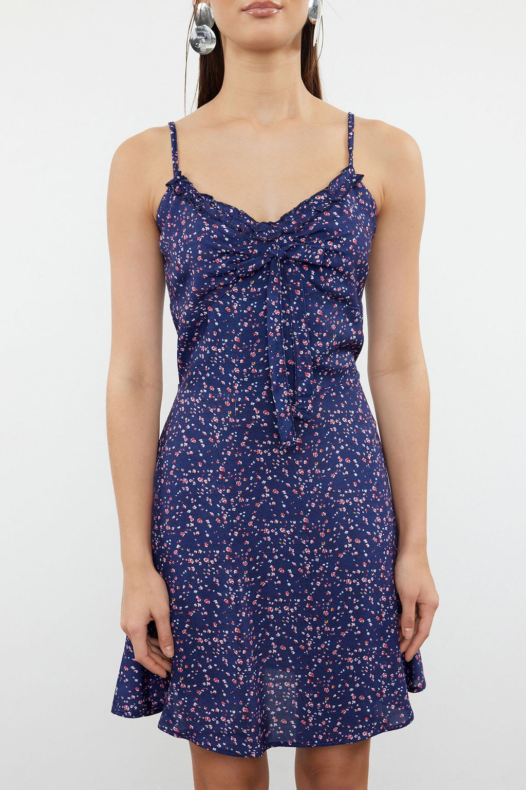 TRENDYOLMILLA Koyu Lacivert Cicekli Mini Dokuma Elbise TWOSS21EL3214  фото 12