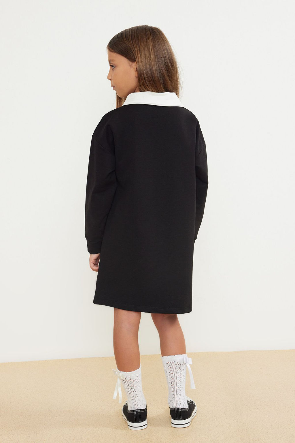 Siyah K?z Cocuk Mevsimlik-Ince Regular Slogan Orme Elbise TKDAW25EL00009 - Trendyolmilla фото 4