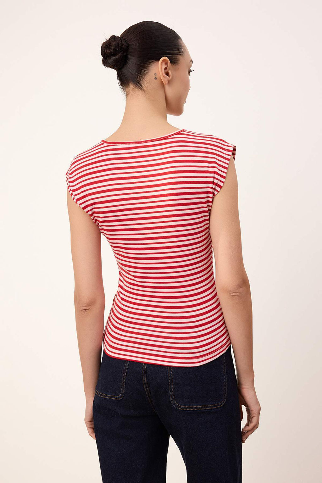 Wardrobe Essentials-Cok Renkli Cizgili Fitted/Vucuda Oturan Yumusak Orme Bluz TWOSS26BZ00108