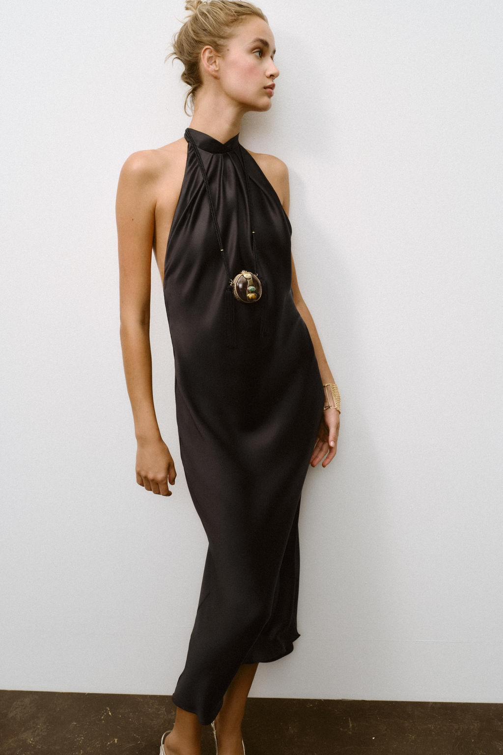 OPEN BACK SATIN MIDI DRESS - Zara фото 13