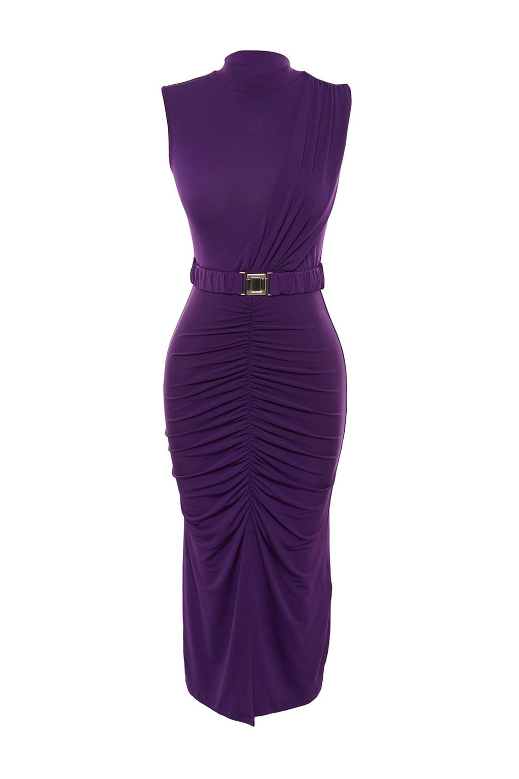 TRENDYOLMILLA Siyah Fitted/ Vucuda Oturan Kolsuz Drape Detayl? Kemerli Midi Esnek Orme Kalem Elbise TWOSS22EL0756  фото 25