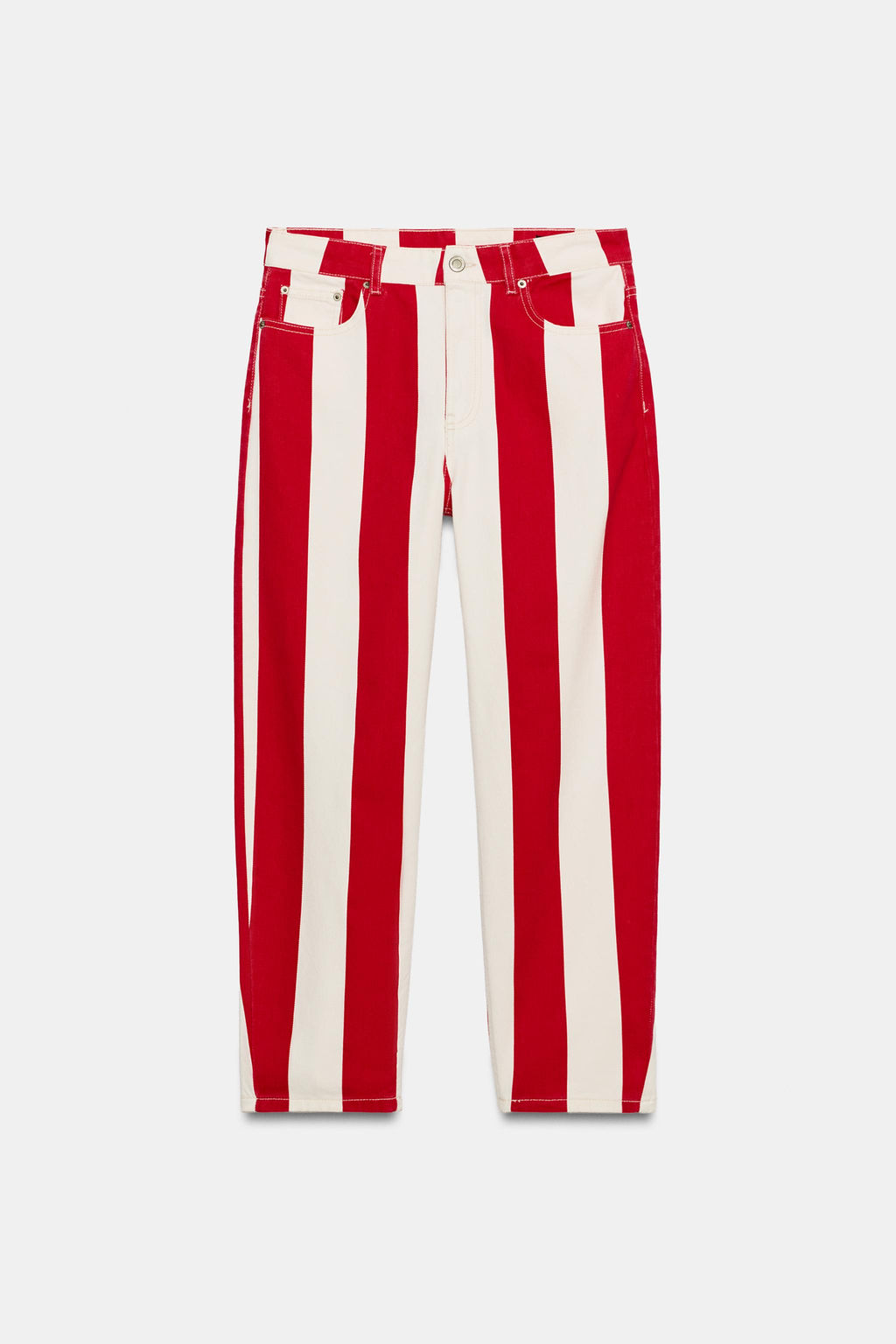 JEANS ZW COLLECTION TAPERED TIRO MEDIO RAYAS / Raya Roja - Zara фото 6