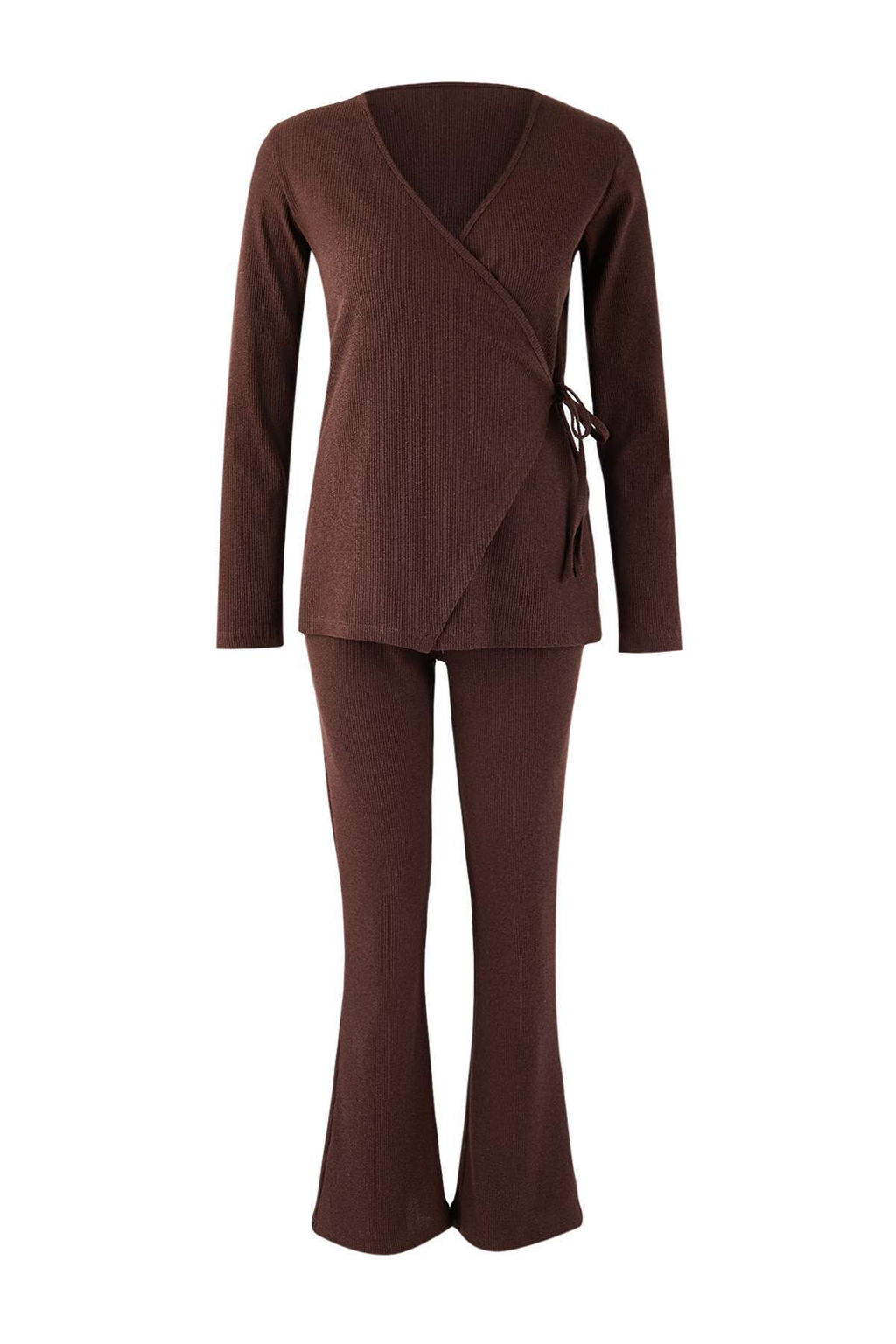 Gri Melanj Baglama Detayl? Kruvaze Yaka Fitilli Orme Pijama Tak?m? THMAW26PT00003 - Trendyolmilla фото 13