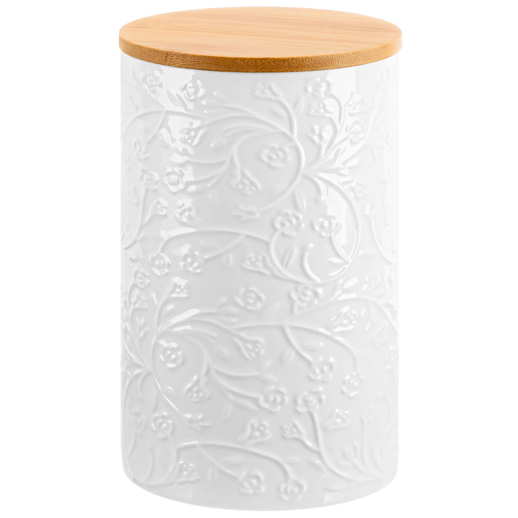 Банка для хранения "Веточки-цветочки" 11,3*11,3*18 см 1,2 л, высота без крышки - 17,5 см, с деревянной крышкой с силиконовым уплотнителем