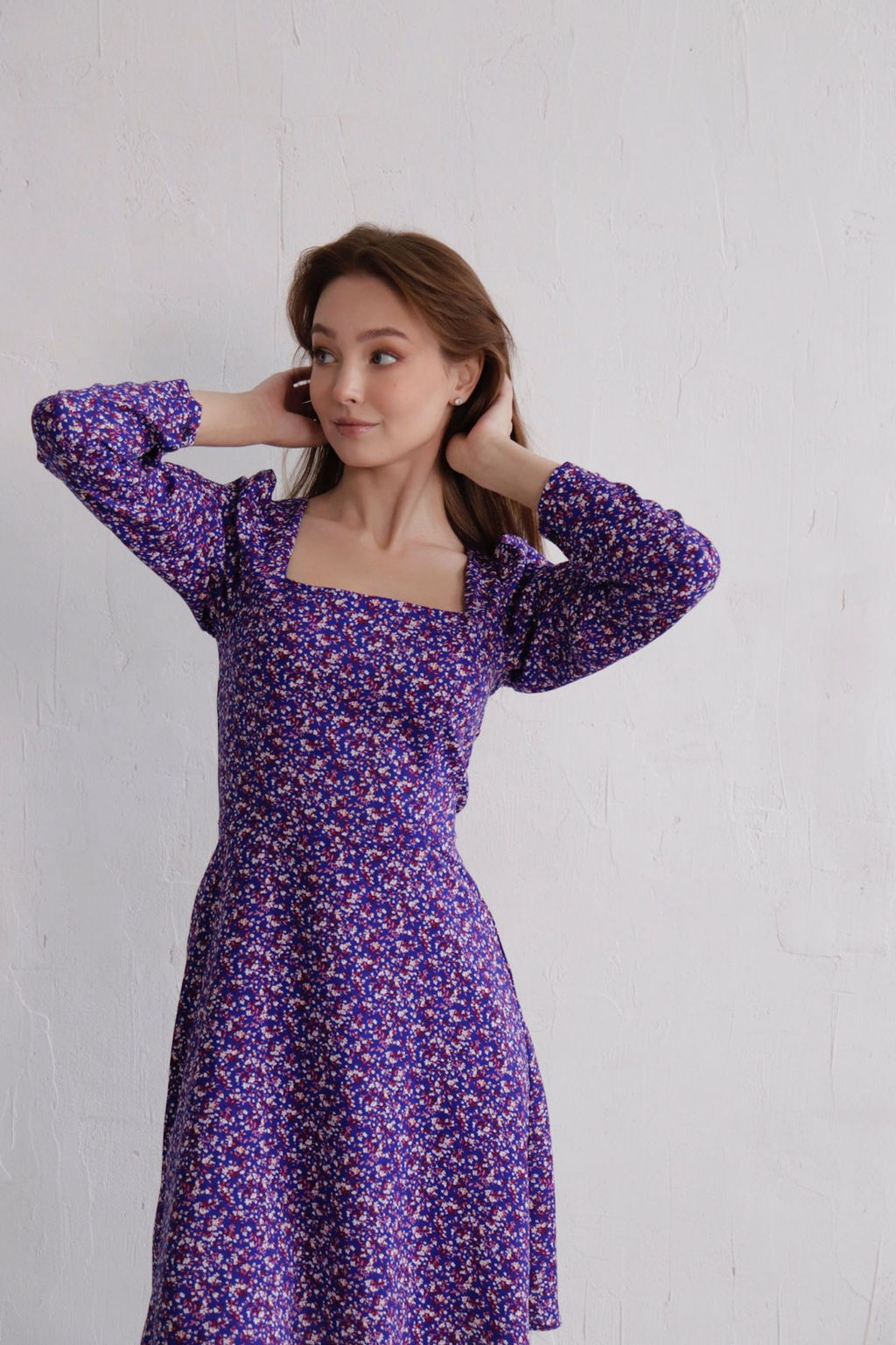 Платье с вырезом каре фиолетовое в цветочек - Martichelli фото 14