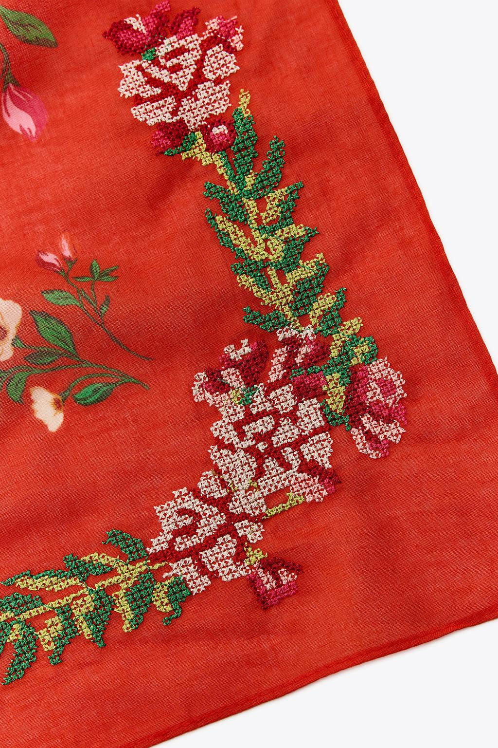 EMBROIDERED COTTON SCARF - Zara фото 3