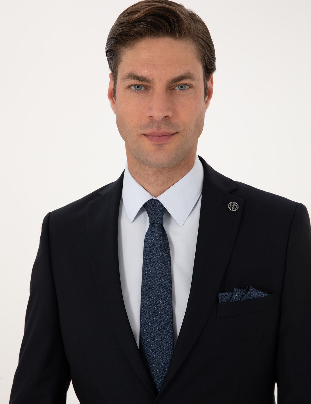 Lacivert Slim Fit %100 Y_n _izgili Tak_m Elbise