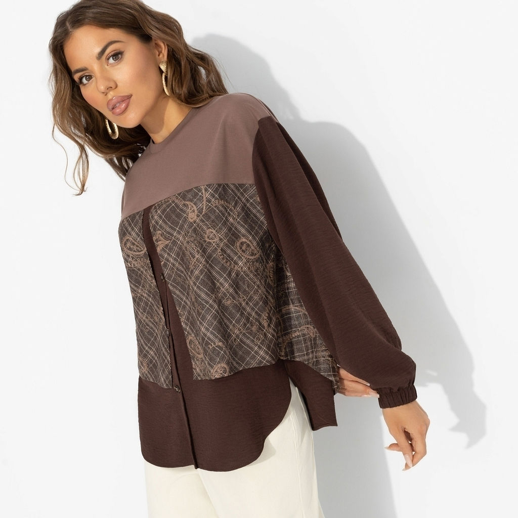 Свитшот с эффектом многослойности, Стиль по-взрослому (браун, нью) - Charutti фото 4