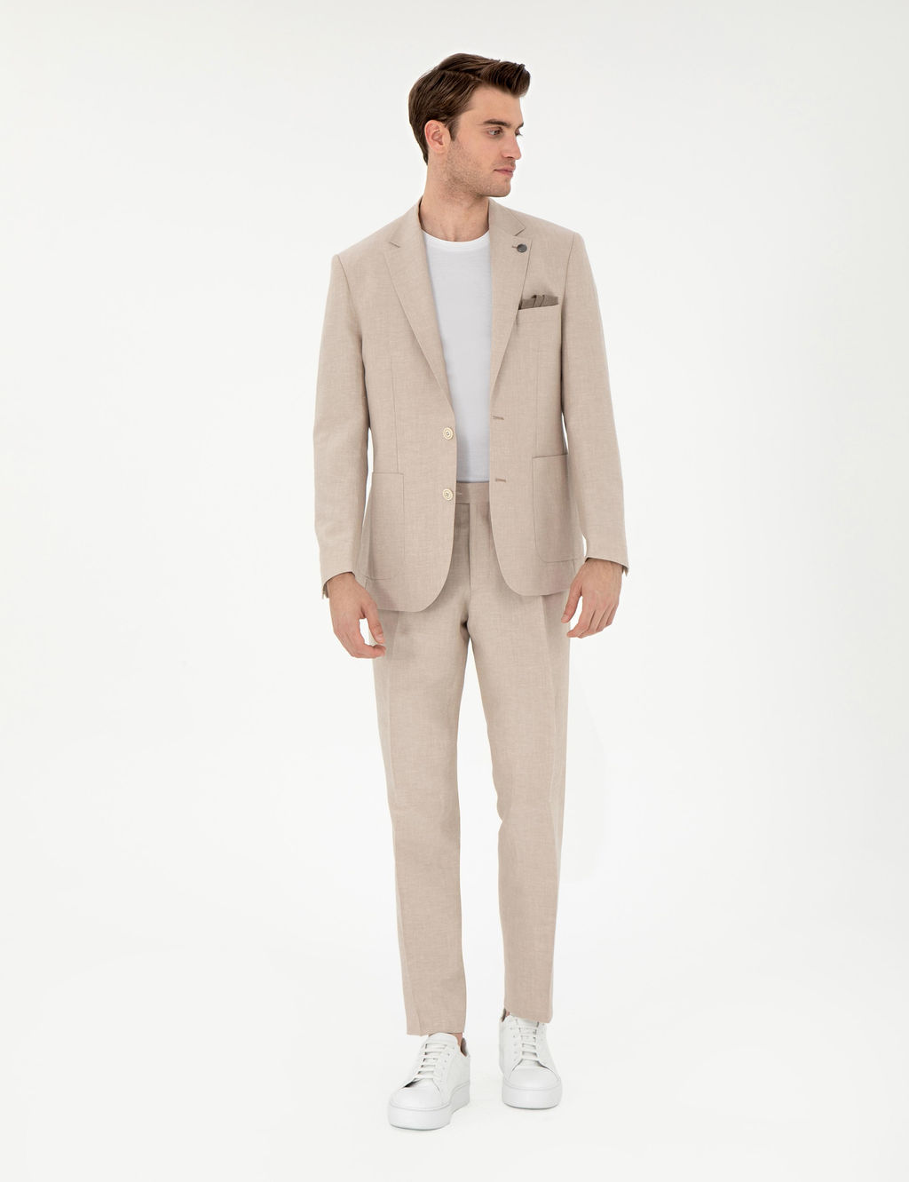 A__k Kahverengi Slim Fit Keten Kar___ml_ Pileli Pantolon