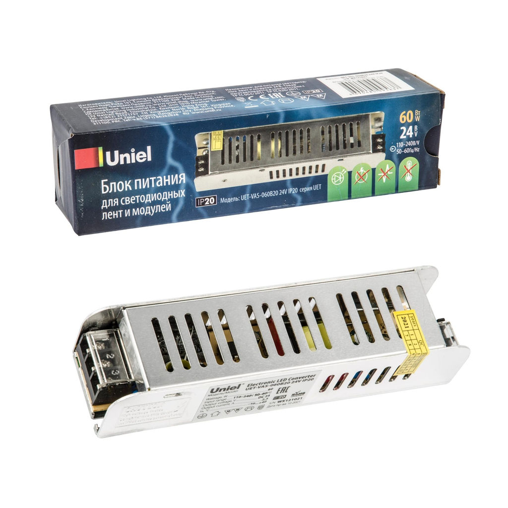 UET-VAS-060B20 24V IP20 Блок питания, 60Вт. Металлический корпус. TM Uniel