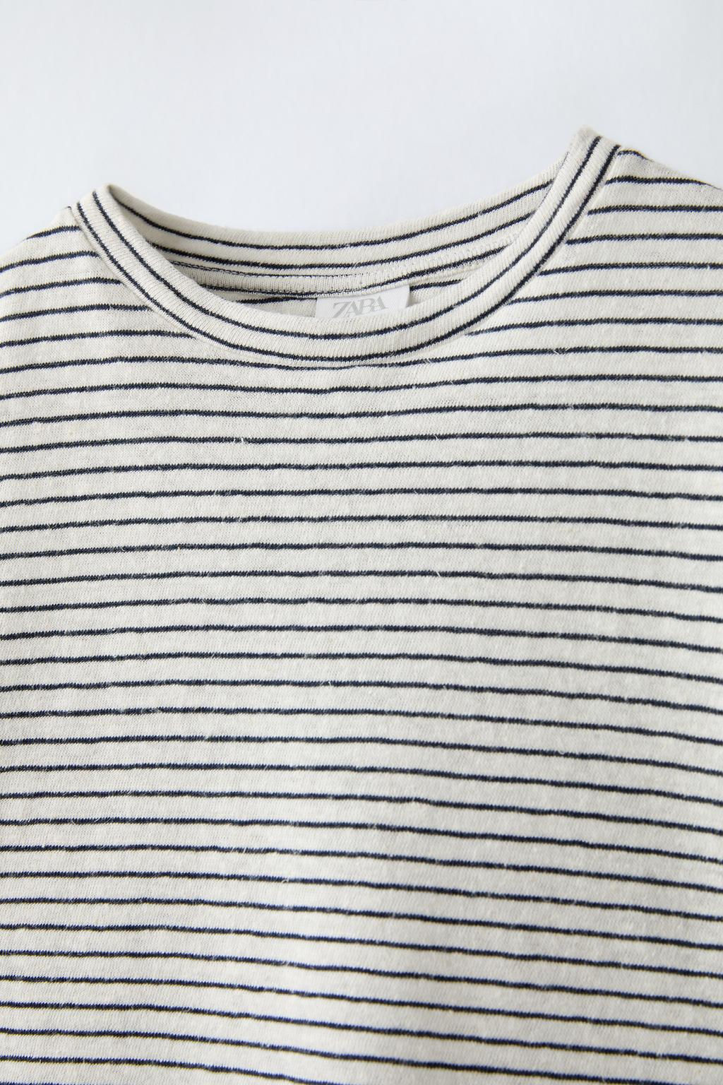 STRIPED COTTON AND LINEN T-SHIRT - Zara фото 7