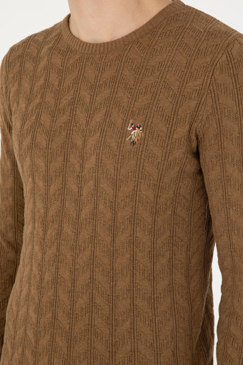 Мужской базовый свитер хаки меланжевого цвета - U.s. polo assn фото 7