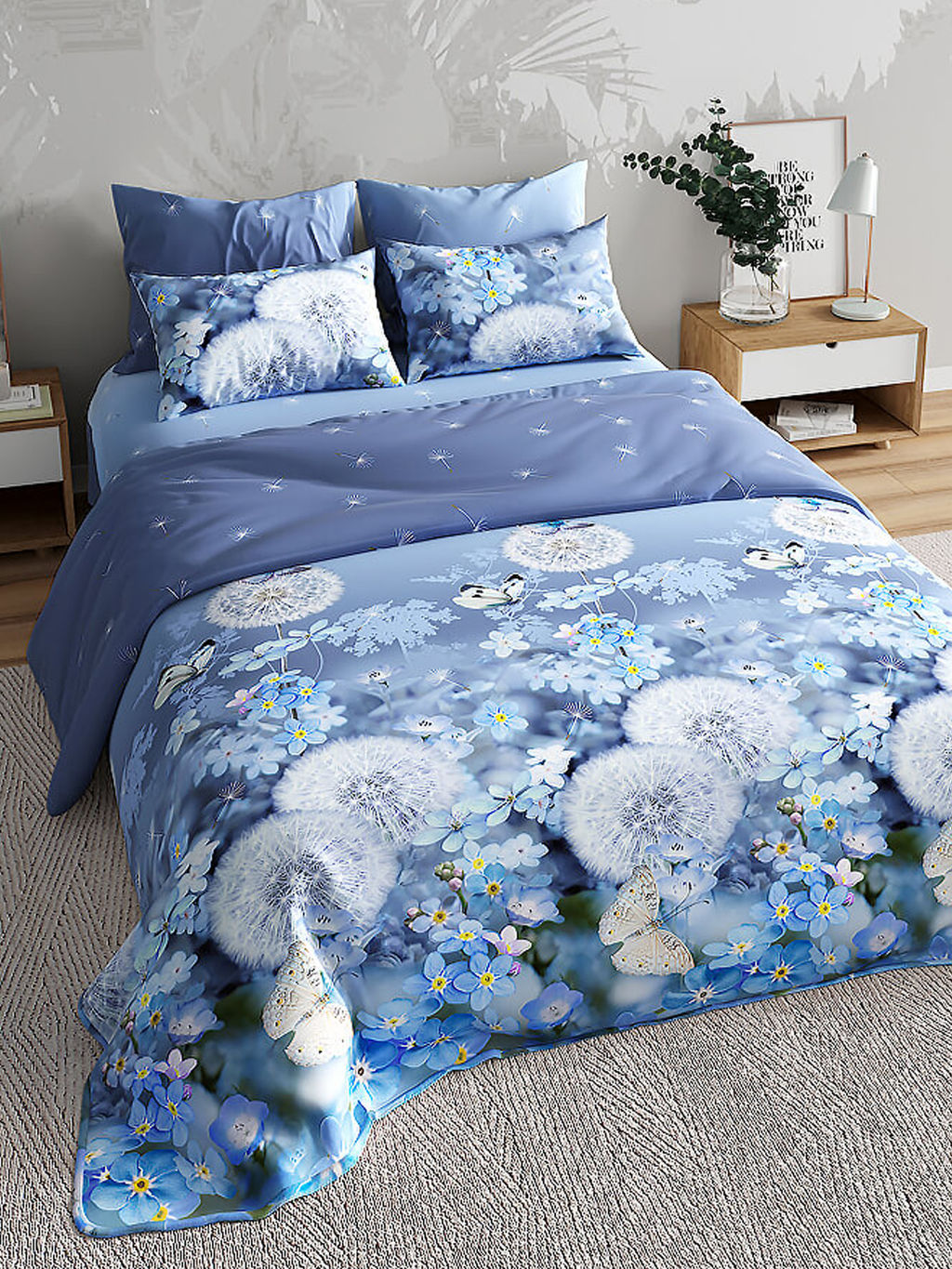 Постельное белье зима-лето с простыней на резинке - Одуванчики Евро с прост.на резинке 180*200*25 (нав.70х70)