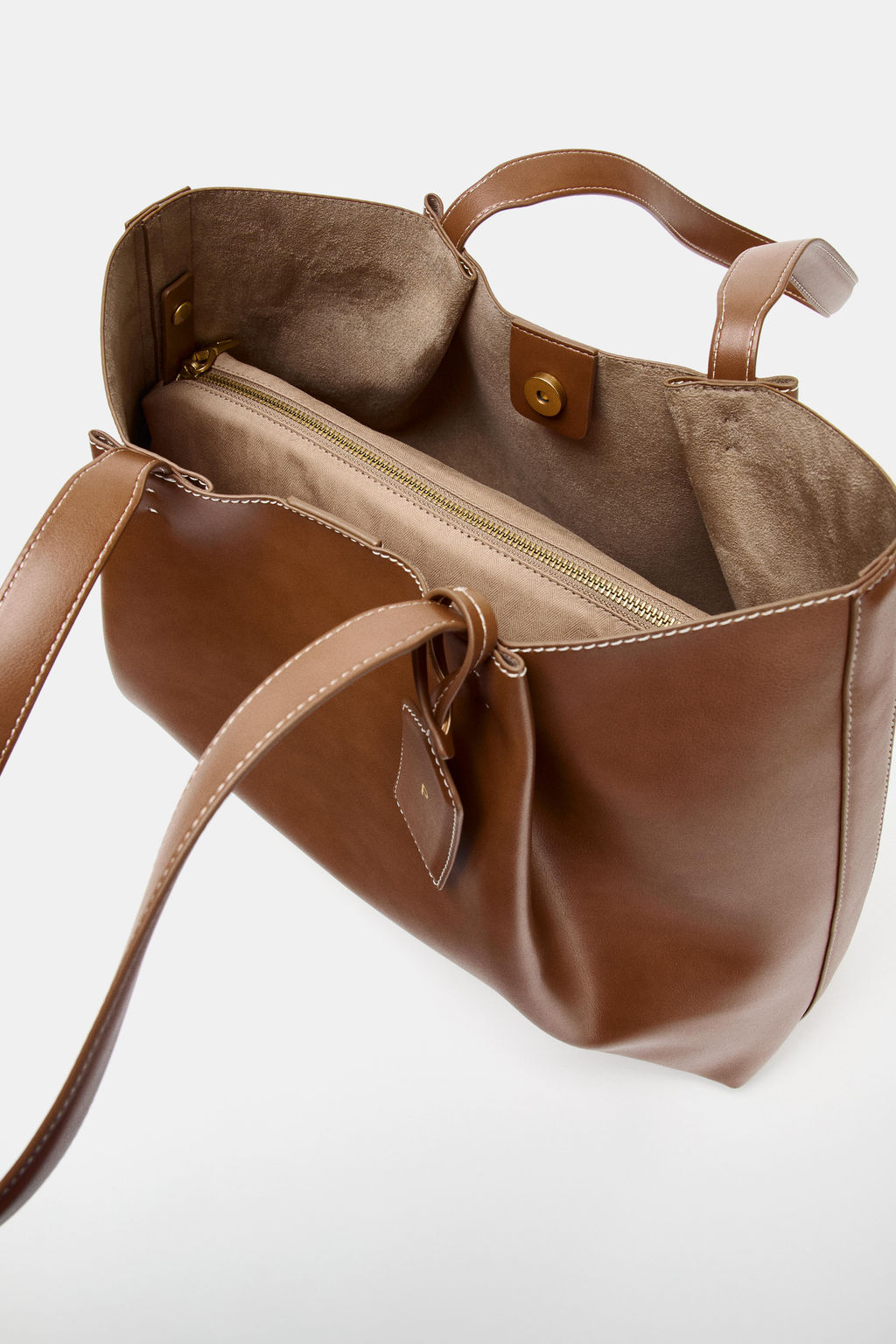 BOLSO SHOPPER PINZAS / Tostado oscuro - Zara фото 6