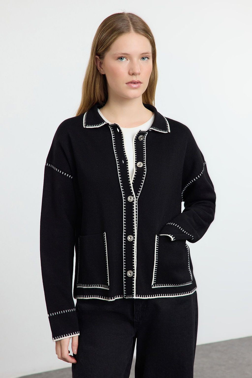 TRENDYOLMILLA Lacivert Renk Bloklu Polo Yaka Triko H?rka TWOAW25HI00218 фото 7