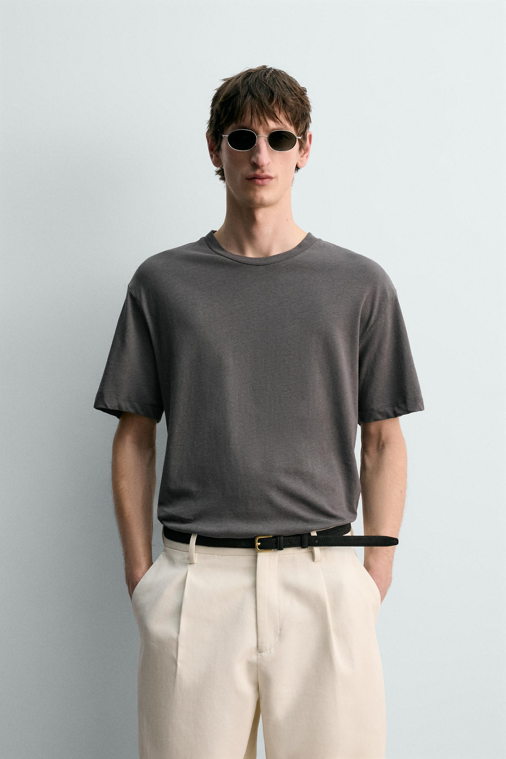 CAMISETA RELAXED FIT ALGOD?N - LINO / Gris oscuro - Zara фото 2