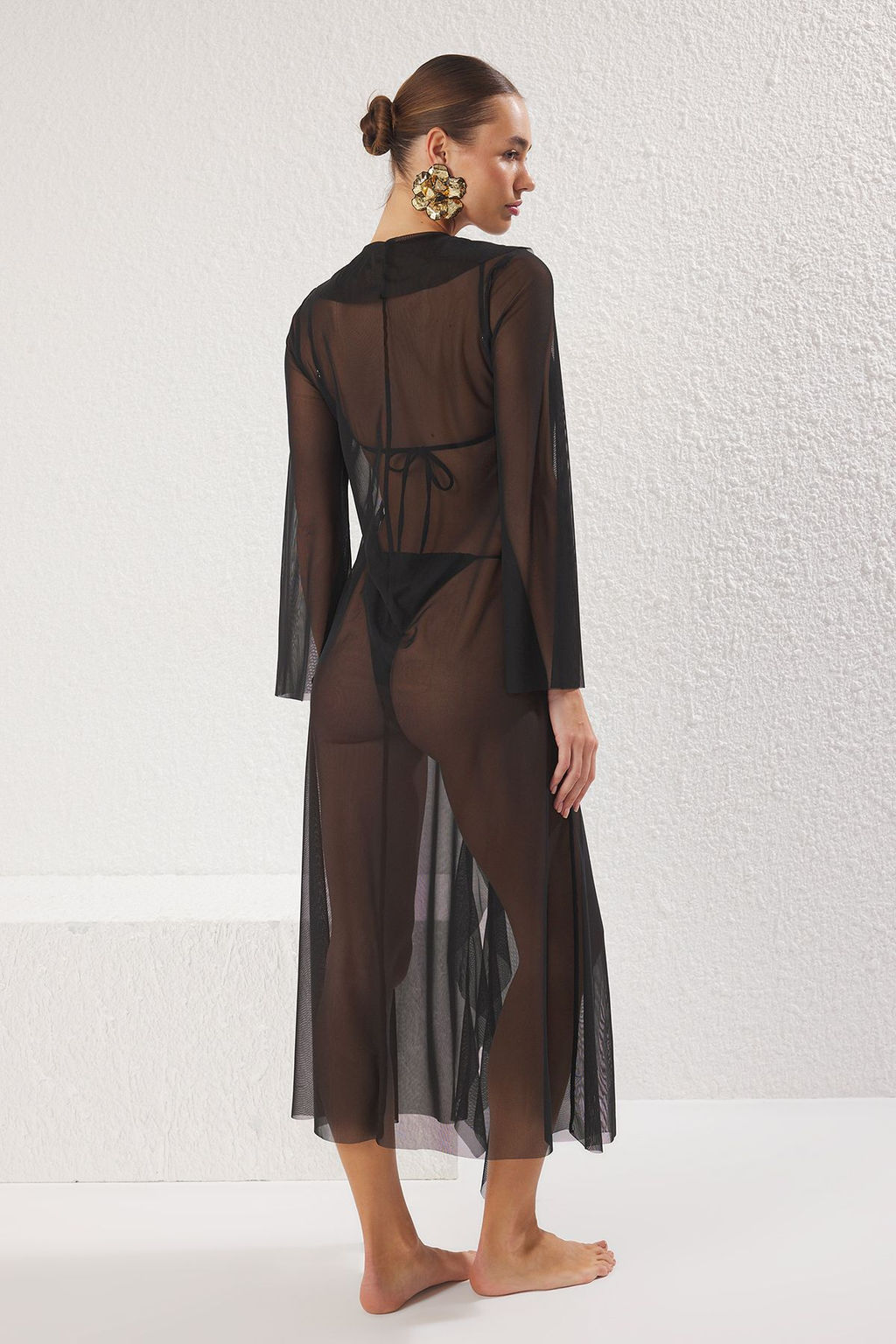 Trendyolmilla Siyah Maxi F?rf?rl? Dokuma Yaka Detayl? Plaj Elbisesi TBESS25EL00028  фото 4