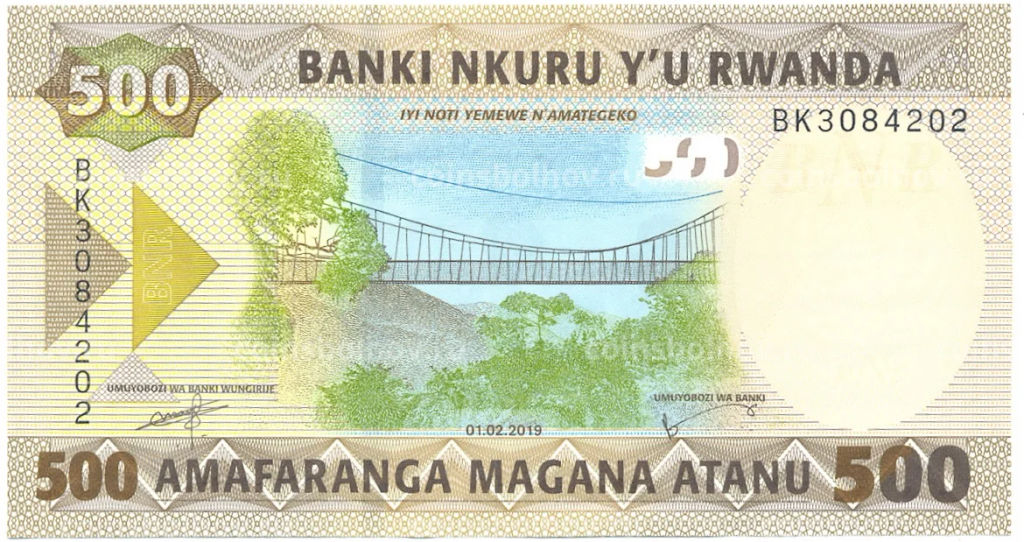 Банкнота 500 франков 2019 года Руанда