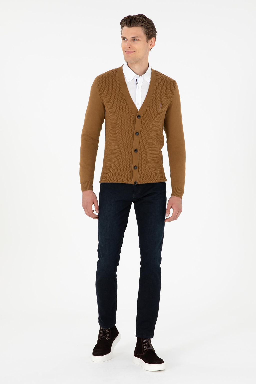 Мужской базовый трикотажный кардиган светло-хаки - U.s. polo assn фото 4