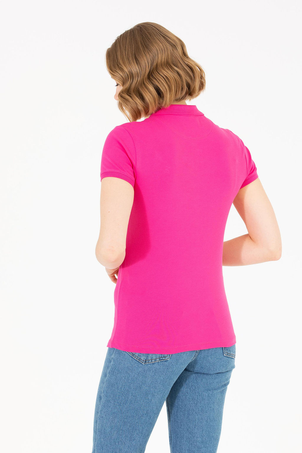 U. S. Polo Assn Женская базовая футболка цвета фуксии с воротником-поло - U.s. polo assn фото 5