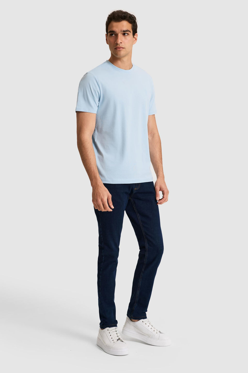 Erkek Regular Fit Bisiklet Yaka A__k Mavi Basic Ti__rt