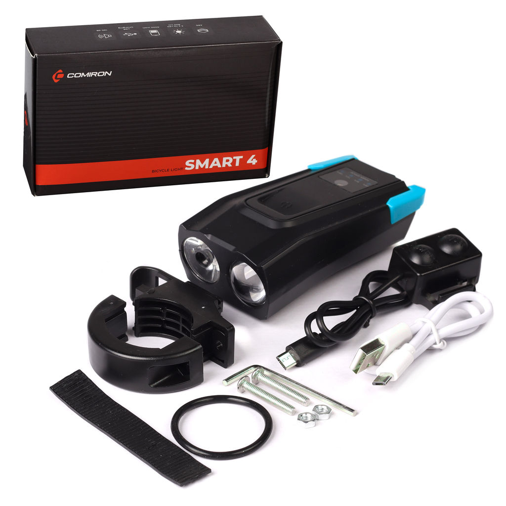 Фонарь передний интеллектуальный COMIRON SMART2 корпус: ABS, свет: LED T6, 800lm, 2000 mAh, 5 режимов, USB-micro, пульт ДУ, звонок, синий/уп 40/ - ГалеонТрейд фото 5