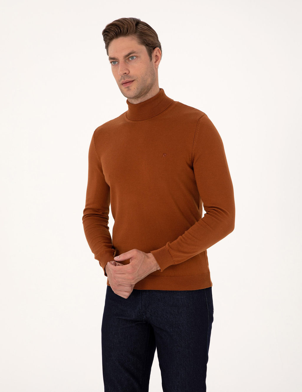 Kahverengi Slim Fit Bal_k__ Yaka Basic Triko Kazak - Pierre cardin фото 3