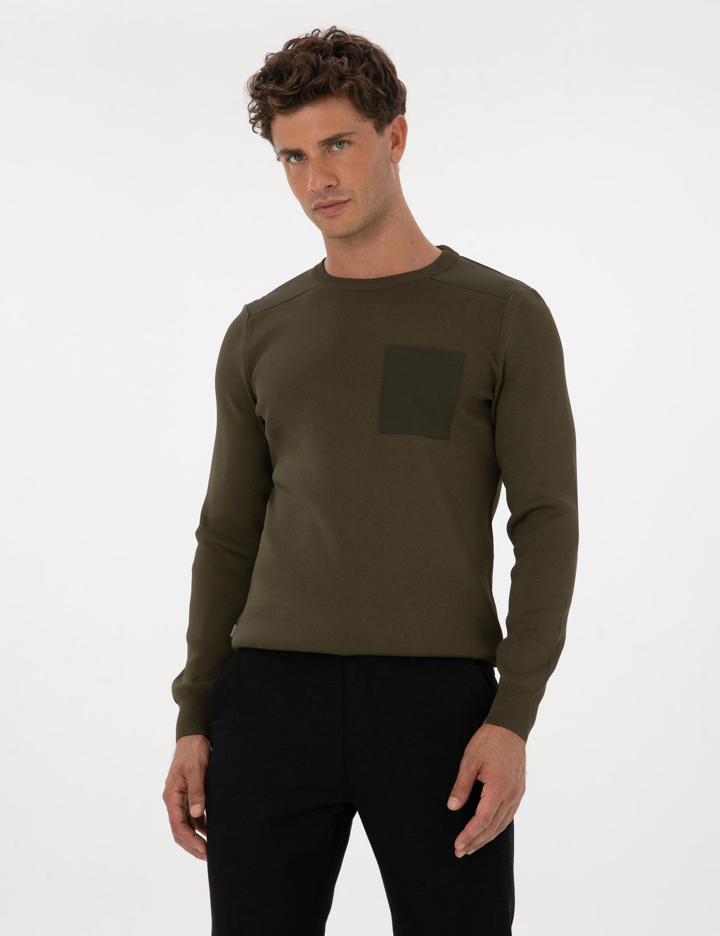 Koyu Haki Regular Fit Bisiklet Yaka Triko Kazak - Pierre cardin фото 3