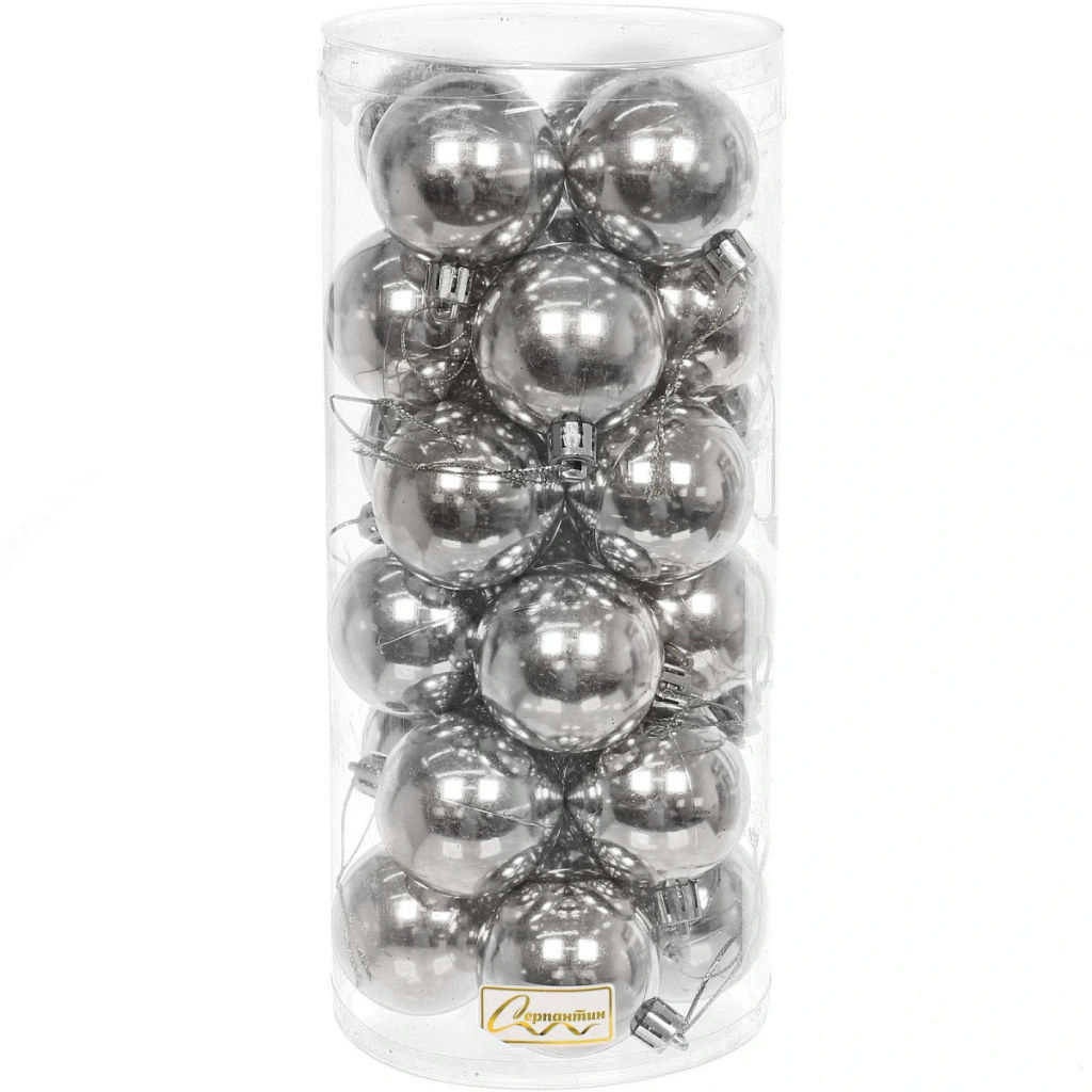 Новогодние шары 5 см (набор 24 шт) "Глянец", серебро