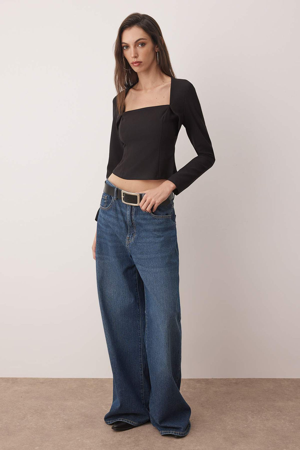 Ekru Kare Yaka Fitted Dokuma Bluz TWOAW26BZ00141 - Trendyolmilla фото 6