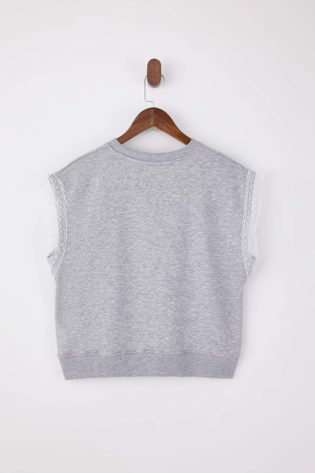 Gri Melanj Relaxed Kal?p Kolsuz Brode ve Dokuma Etiket Detayl? Orme Bluz TWOSS26BZ00233