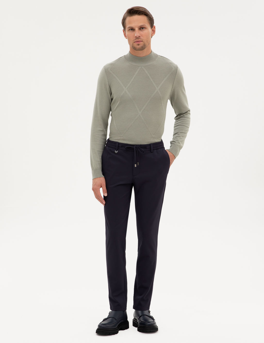 Lacivert Beli Lastikli Kordonlu Klasik Jogger Pantolon