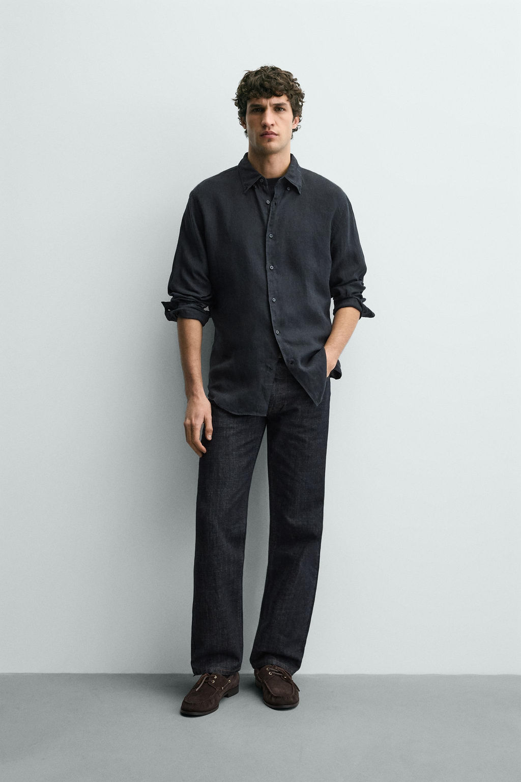 CAMISA REGULAR FIT 100% LINO / Marino