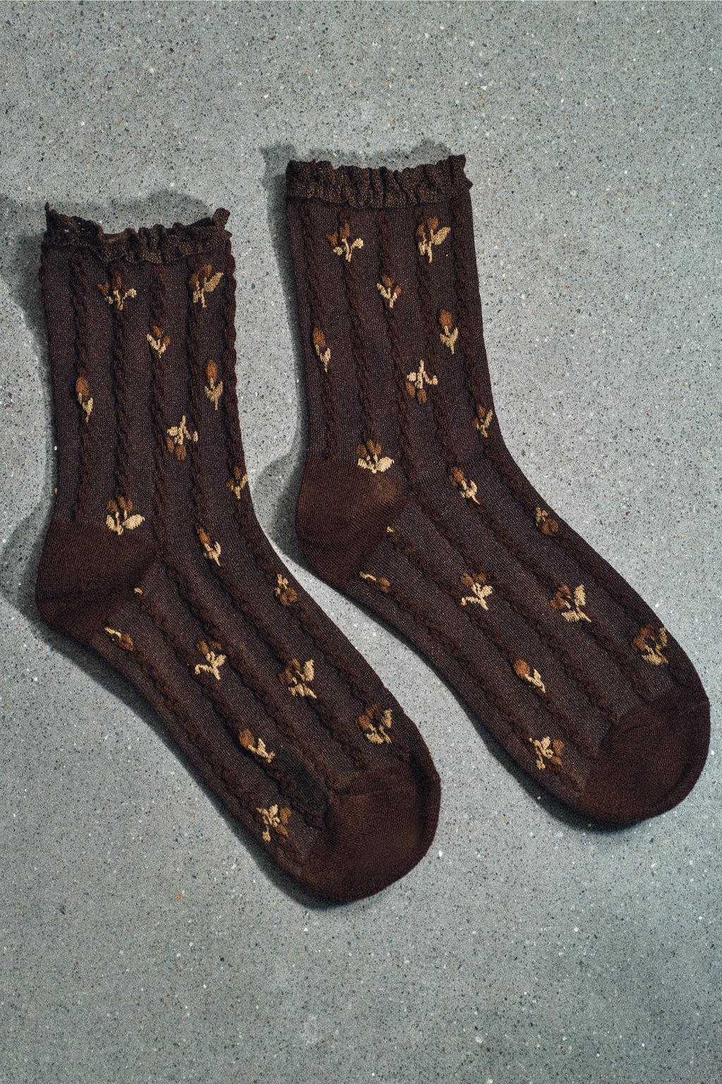 FLORAL PRINT LACE TRIM SOCKS