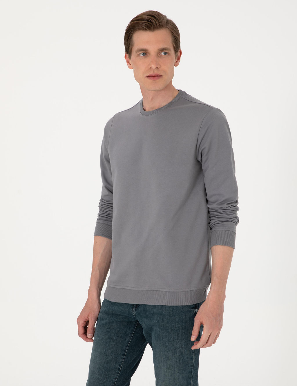 Gri 2 _plik Regular Fit Bisiklet Yaka Basic Sweatshirt - Pierre cardin фото 3