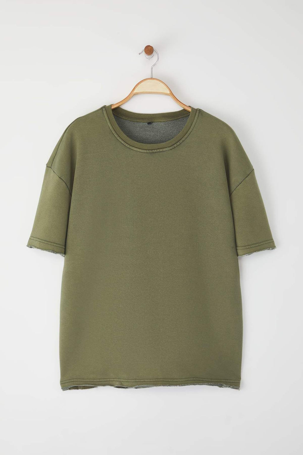 Trendyolmilla Man Yesil Oversize/Genis Kesim Eskitme/Soluk Efekt Dikis Detayl? Kal?n T-Shirt TMNSS25TS00222  фото 5