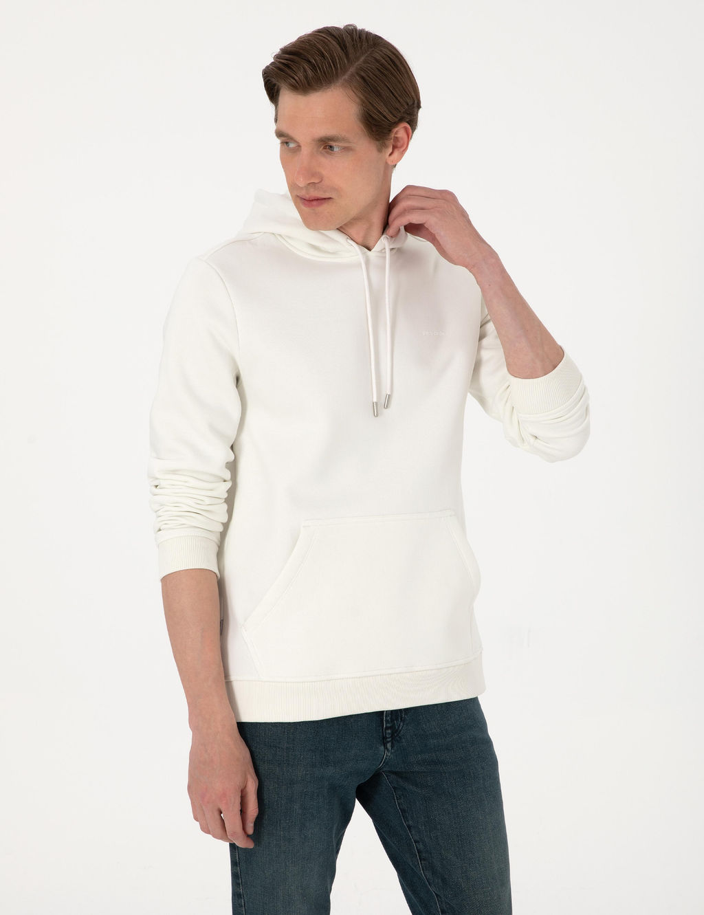 Beyaz 2 _plik Regular Fit __i Polarl_ Kap__onlu Basic Sweatshirt - Pierre cardin фото 3