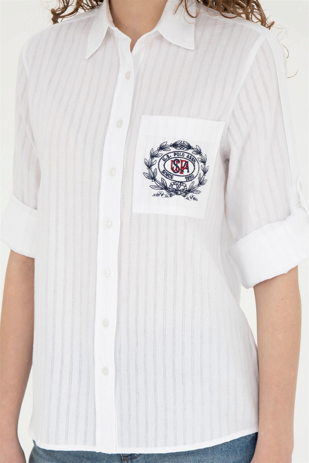 Женская белая рубашка с длинным рукавом - U.s. polo assn фото 6