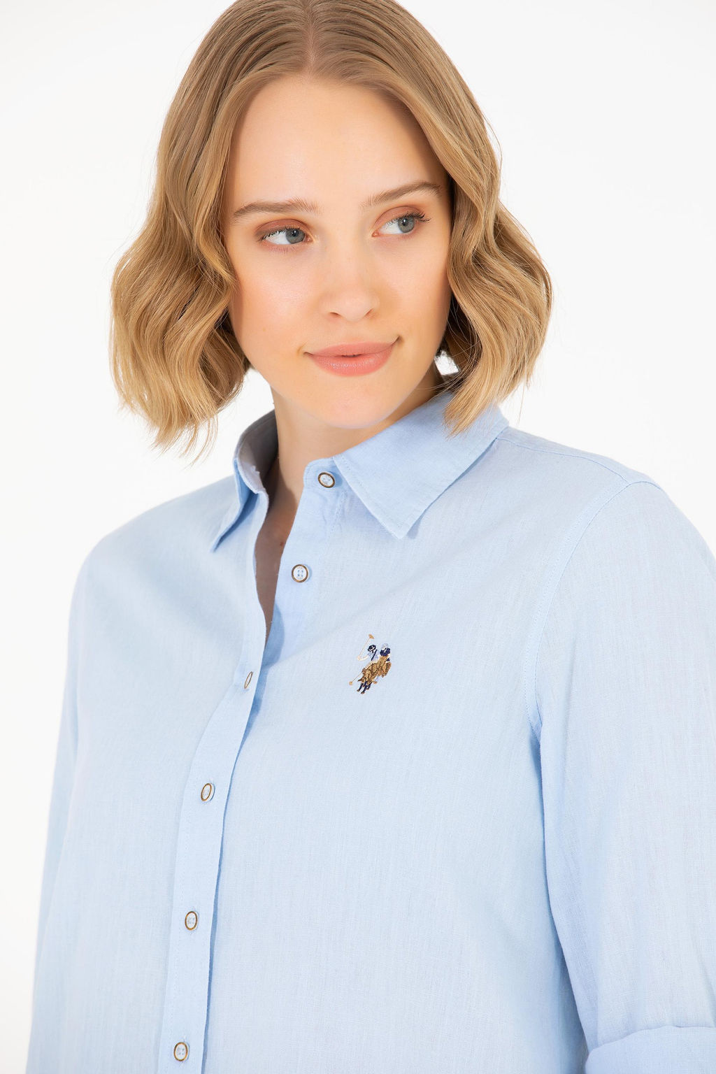Женская голубая рубашка с длинным рукавом Basic - U.s. polo assn фото 17