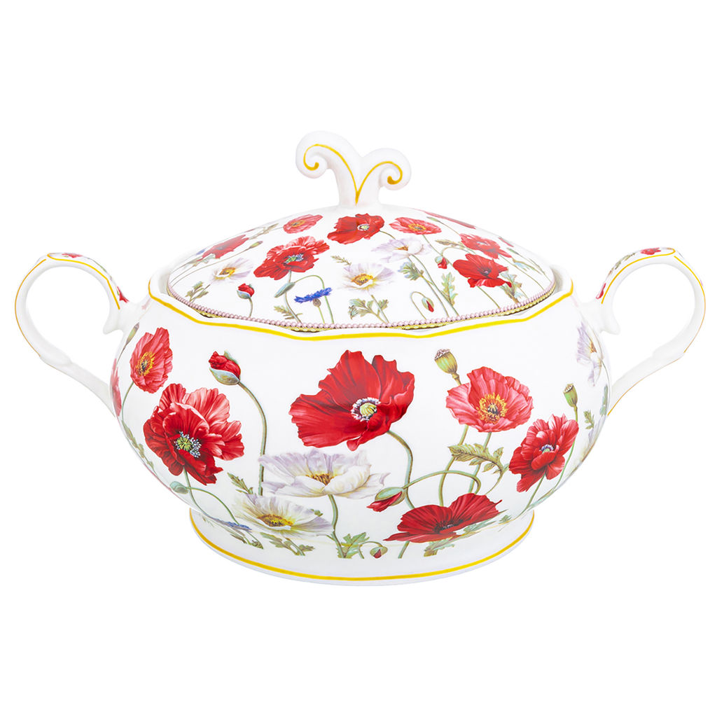 Пельменница - супница 30*22,5*18 см 2,6 л "Маки" + крышка NEW BONE CHINA