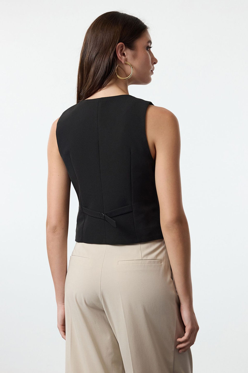 Siyah Fitted Crop Dokuma Yelek TWOAW25YE00055