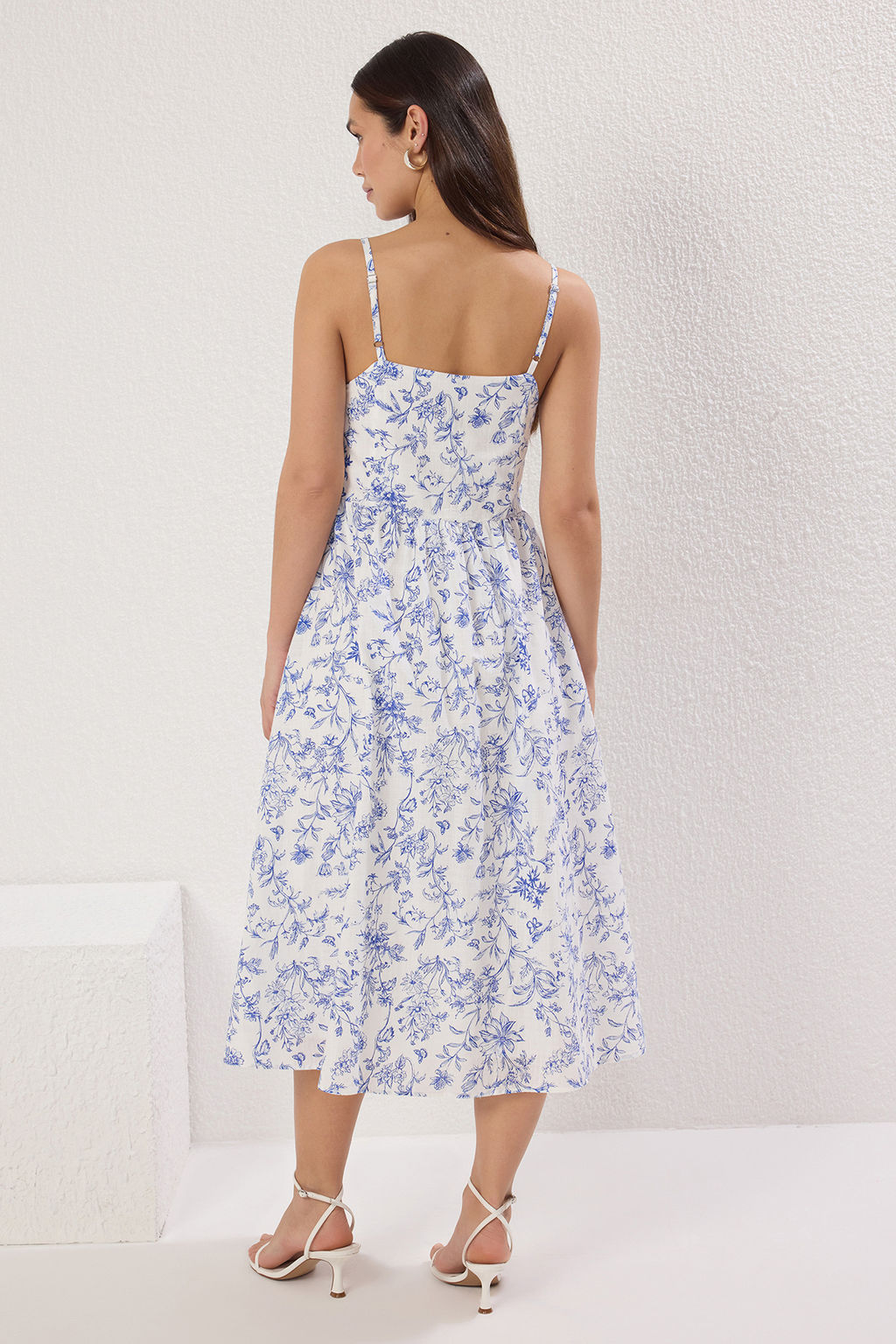 TRENDYOLMILLA Ekru Cicekli A Kesim Astarl? Midi Dokuma Elbise TWOSS25EL00524  фото 8