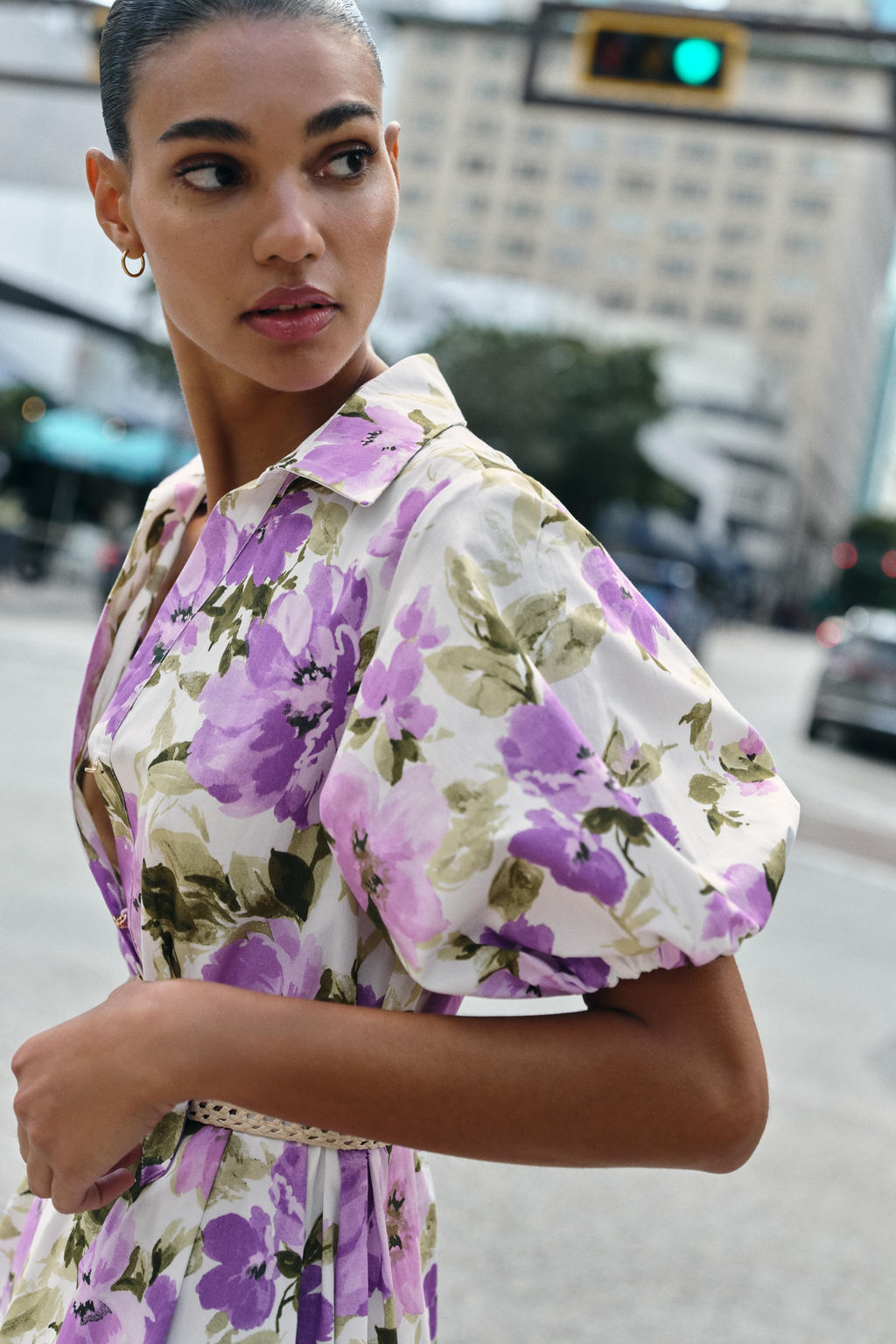 FLORAL PRINT BELTED MIDI DRESS - Zara фото 6