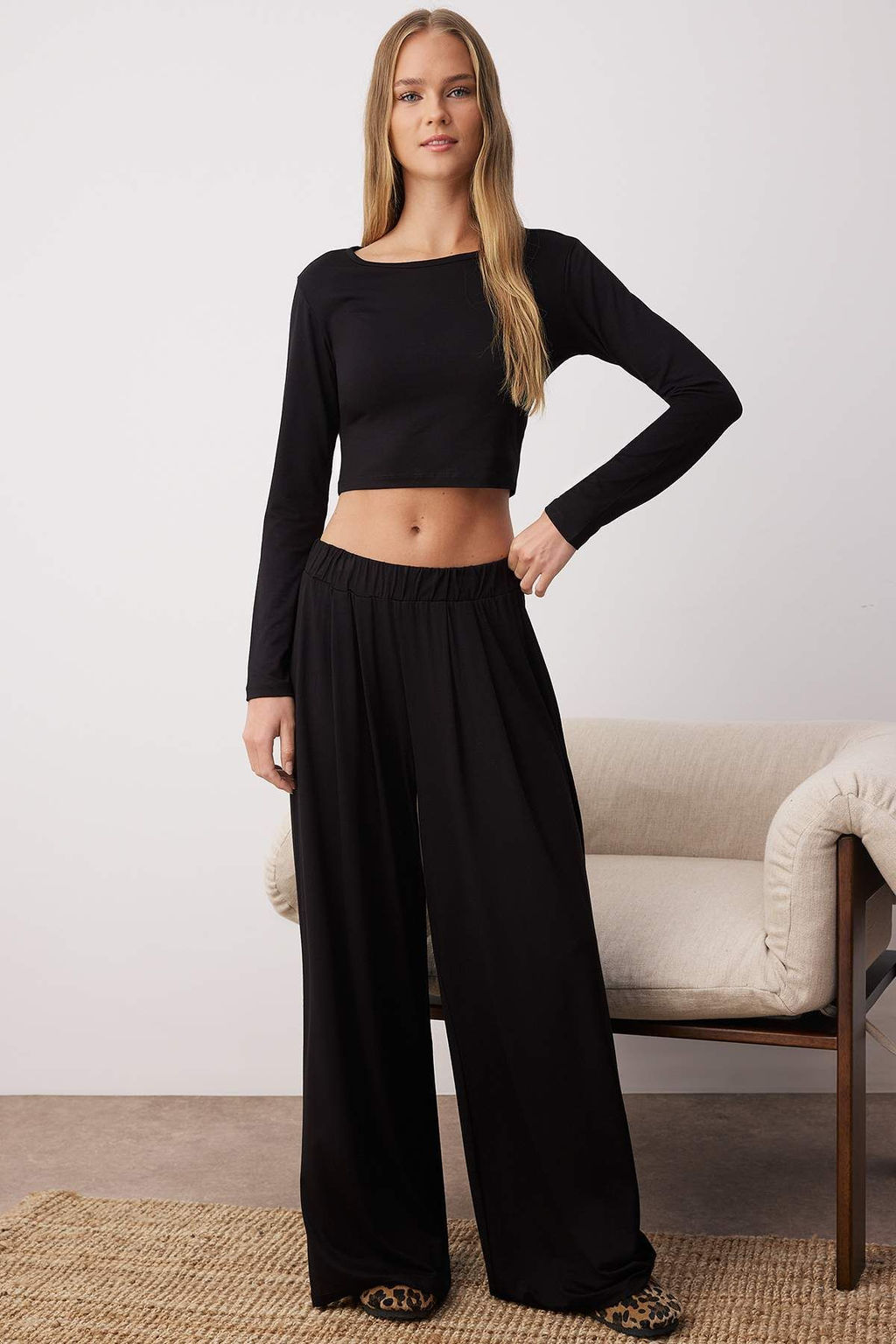 Trendyolmilla Siyah Viskon Orme Pijama Tak?m? TWOAW21AU0034 фото 7